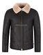 Veste En Cuir Véritable Mouton Shearling Marron Beige Pour Homme B3