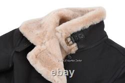 Veste en cuir véritable mouton shearling marron beige pour homme B3