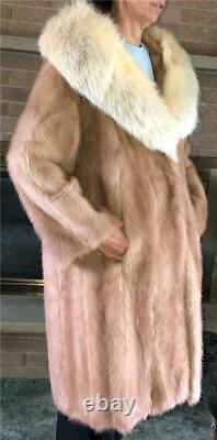 Vintage Full Length Beige Mink Coat Avec Ivory Fox Collar Taille Large
