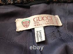 Vintage Gucci Hommes Laine Accents En Cuir Pleine Longueur Ceinture Surmanteau Sz L
