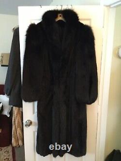 Vintage Mink Fox Noir Complet Longueur Fur Coat Veste Sz L, Étourdir