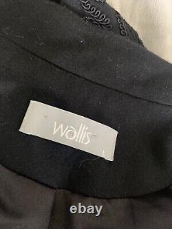Wallis Full Length Noir Laine Manteau Style Militaire Haut Col Inspiré Taille Large