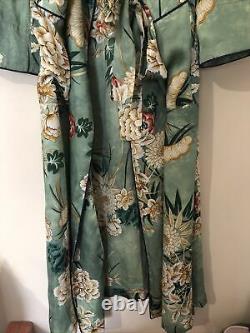 Zara Green Silk Oriental Floral Imprimer Robe Kimono Bloggers Fav Uk L 14 16