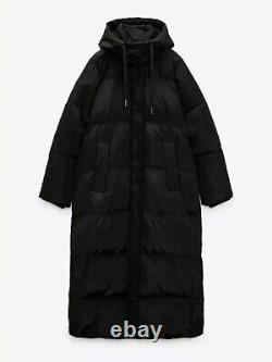 Zara Long Down Puffer Coat Noir Veste Pleine Longueur Water Wind Protection L